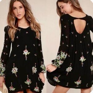 Free People Oxford Embroidered Black Dress with Floral Accents
